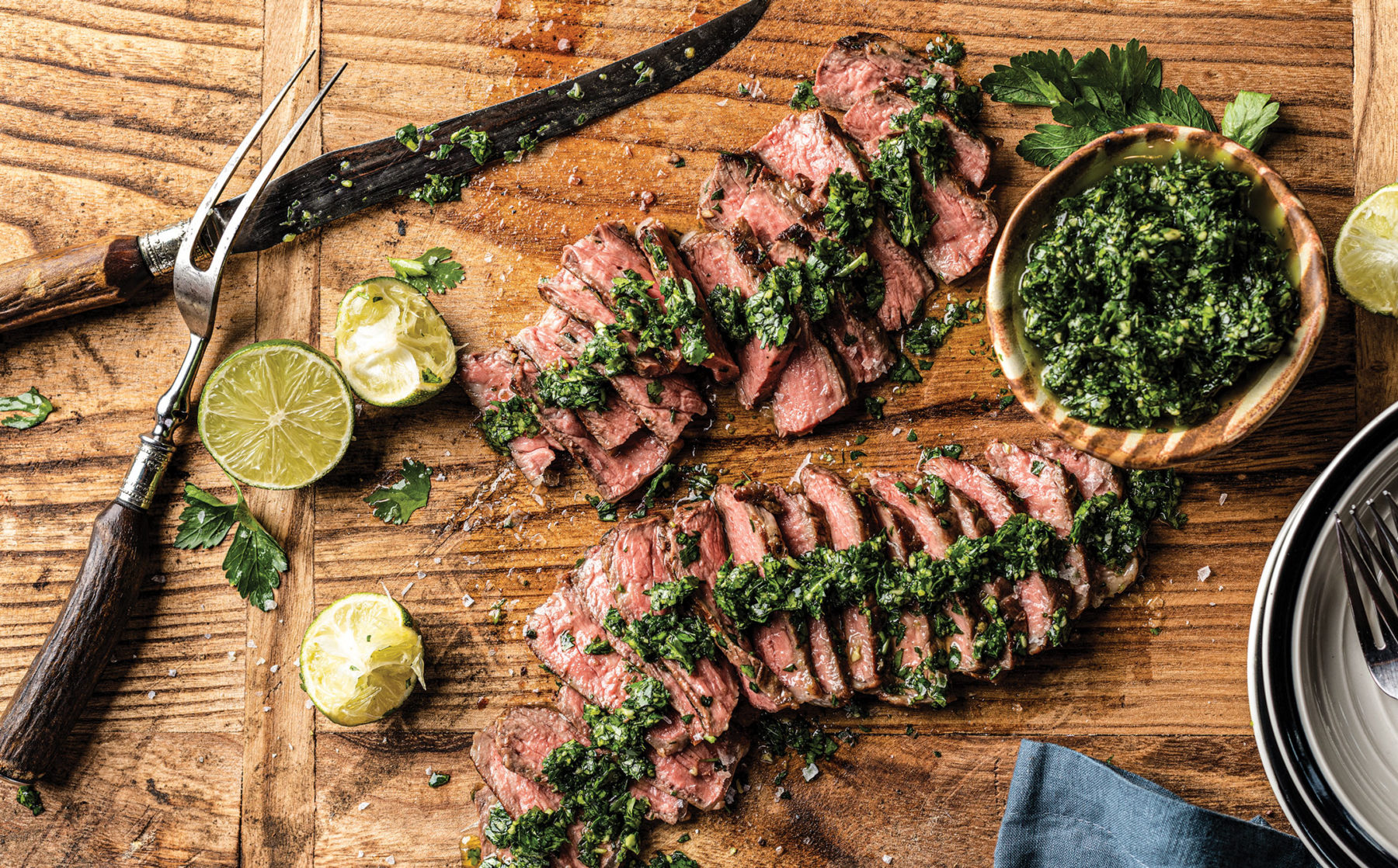 steak and herbs