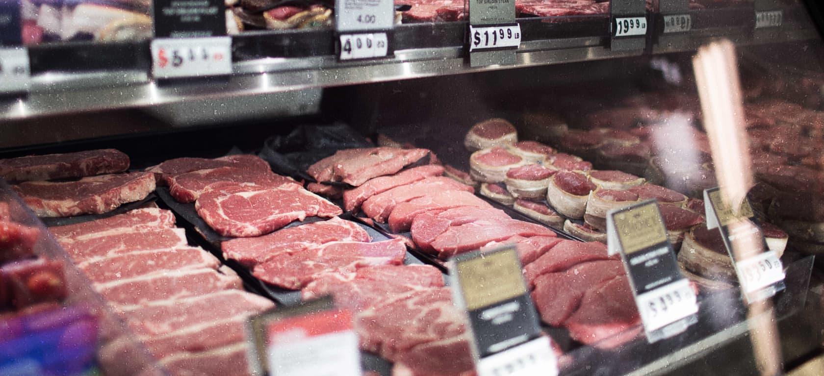 meat case at grocery store